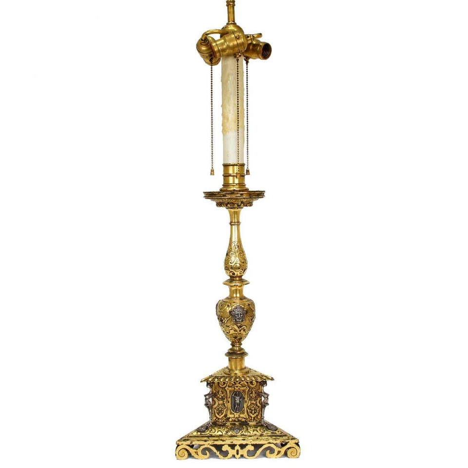 Antigua lámpara de mesa americana Edward F. Caldwell plata y bronce dorado c. 1900 Foto 4 de 4