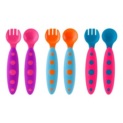 MODWARE - Kleinkindbesteck - 3er Set - pink/blau, blau/orange, lila/koralle