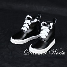 1/4 1/3 BJD Board Shoes Sports Sneakers Lace-up Open Side Black PU Leather DIKA