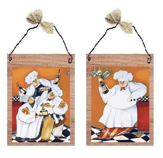 2 STYLES Fat Chef Pictures Bistro Cooking Chefs Wall Hangings Kitchen