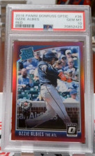 G569 2018 DONRUSS OPTIC OZZIE ALBIES RC RATED ROOKIE #36 RED 25/99 PSA 10