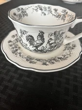 Tabletops Unlimited New England Toile Cup & Saucer - Game Birds - Rooster