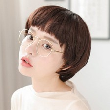 Women Cute Short Straight Mushroom Cut Bob Wig Blunt Bangs Synthetic Wig Daily