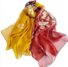 100% Silk large Scarf Women neckerchief Shawl Wrap floral red yellow HD118-27