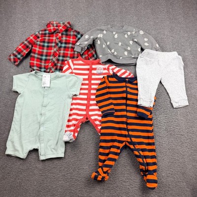 H&M Carters Baby Boy 6pc Bundle 0-3M Sleepers Bodysuit Romper Sweatshirt Set