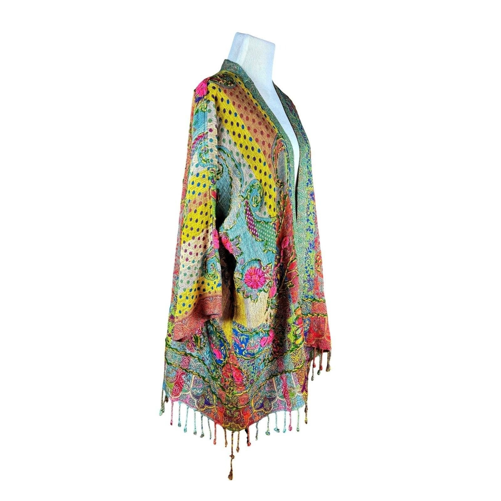 ANU Artisan Boho Wool Patchwork Kimono Jacket Coa… - image 6