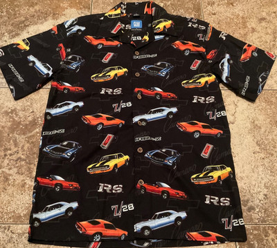 VTG DAVID CAREY GM GENERAL MOTORS CAMERO HAWAIIAN BUTTON UP SHIRT ( MENS M ) AOP