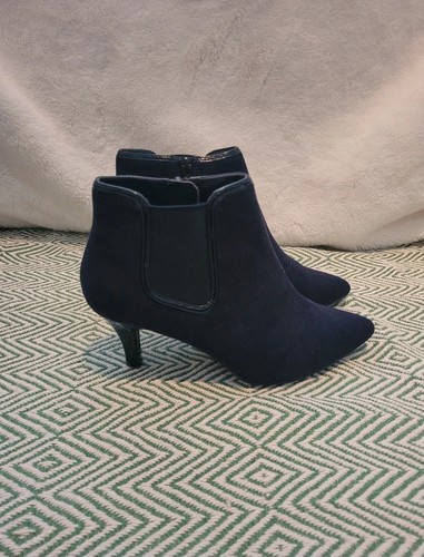Marks & Spencer M&S Insolia Size 5 Blue Navy Suede Effect High Heel Ankle Boots
