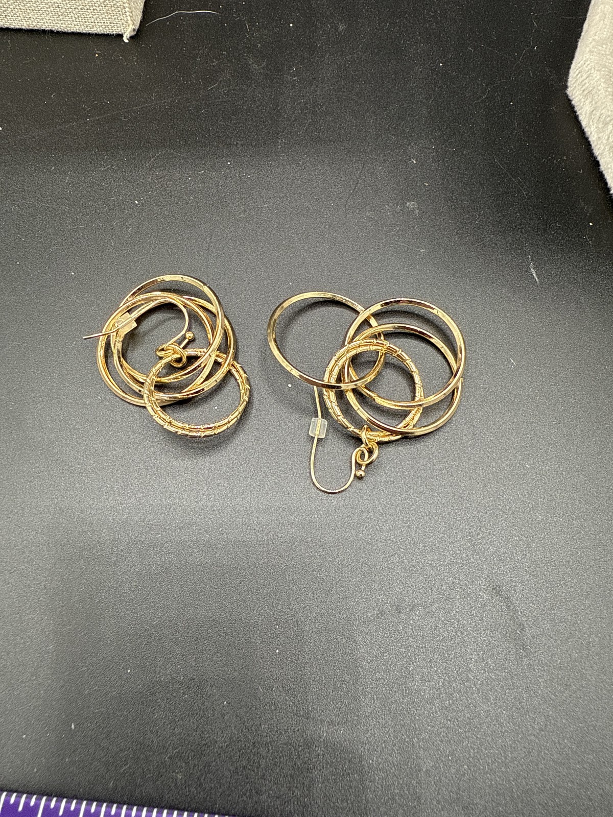 Gold Tone Textured Interlocking Double Circle Dan… - image 3