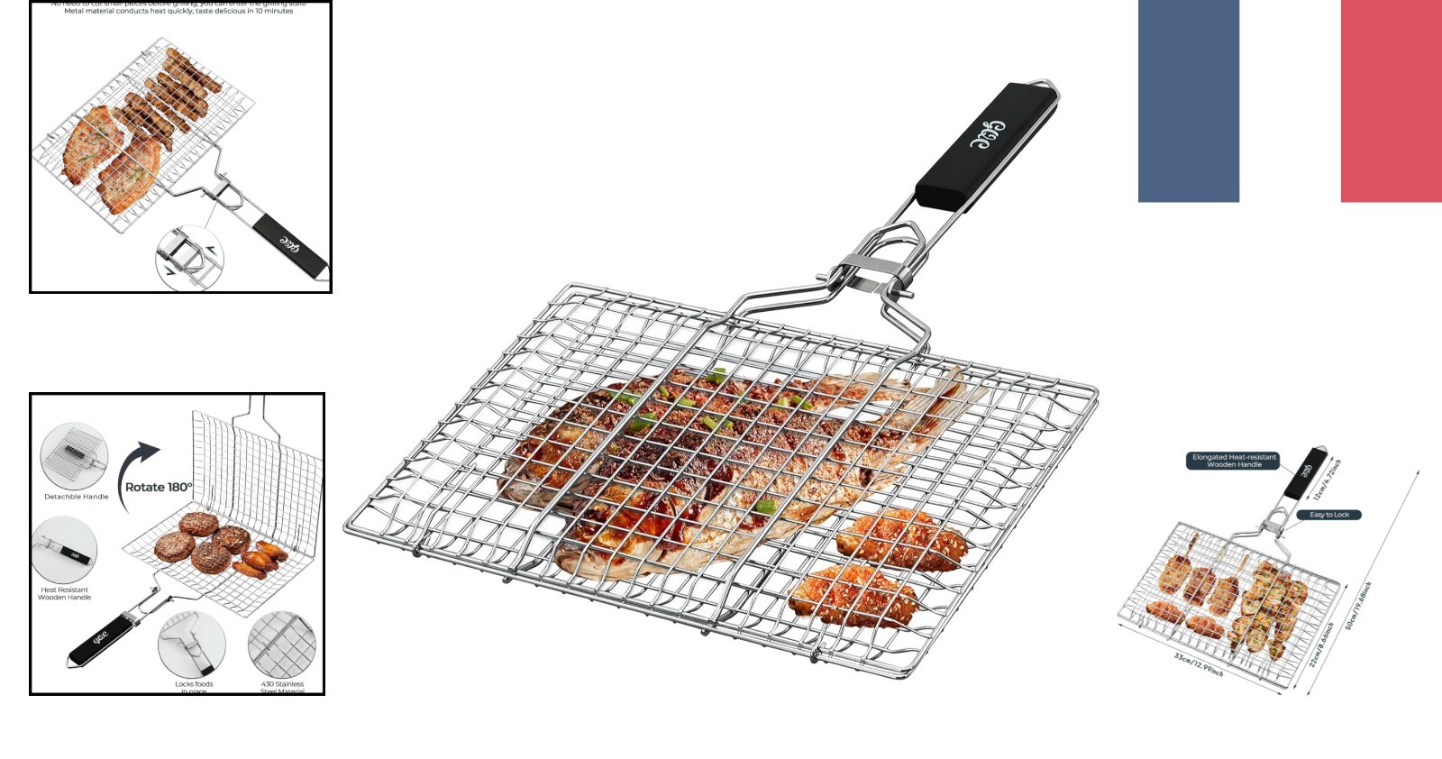 Panier de barbecue en acier inoxydable XL pour poissons et grillades de viande