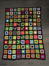 Granny Square "Roseanne" Hand Crocheted Afghan Throw Blanket 44"x60" MINT
