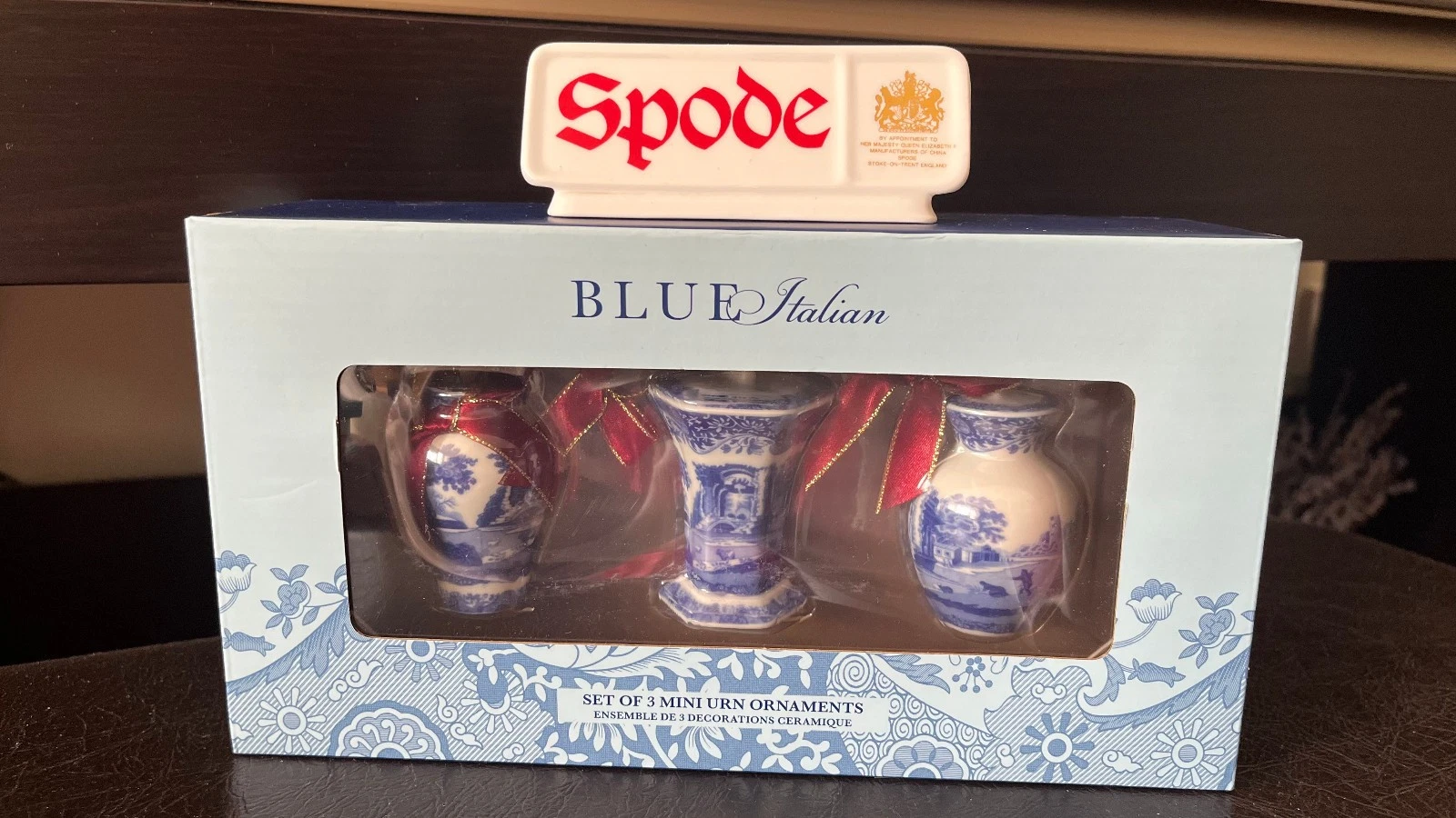 NEW Spode Blue Italian Set of 3 Blue & White Hanging Mini Vase Jar Urn Ornaments