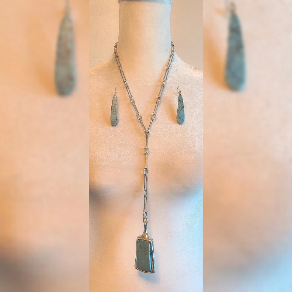 RLM Soho Robert Lee Morris Tono Plata Azul Howlita Modernista Collar Pendiente  Foto 2 de 4