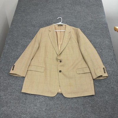 Jos A Bank Blazer Mens 50RG Tan Camelhair Silk Plaid Signature Gold Sport Coat