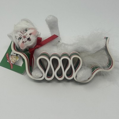 NWT Annalee 4  White Ribbon Candy Kitty White Cat On Holiday Candy 2010