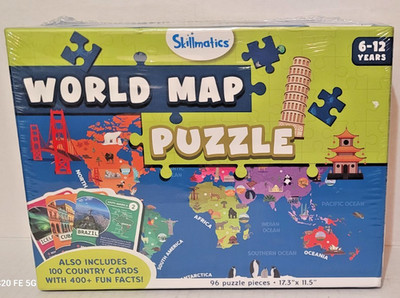 Skillmatics World Map 96-piece Puzzle Country Cards with 400+ Fun Facts
