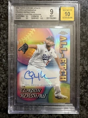 2024 Topps Chrome Update All Etch Orange Clayton Kershaw AUTO #22/25 BGS 9 Mint