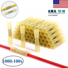 1000PCS Yellow Heat Shrink Butt Wire Connectors Crimp Terminals AWG 12-10 Gauge