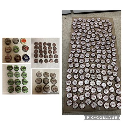 About 200 Vintage Coke Soda Caps NY W/ Corks Football Tab bubble up tab sprite 