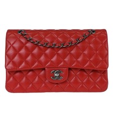 Chanel Red Calfskin Medium Classic Double Flap Shoulder Bag 197464
