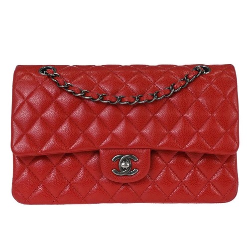 Chanel Red Calfskin Medium Classic Double Flap Shoulder Bag 197464