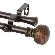 48 In. - 84 In. Telescoping Double Curtain Rod in Cocoa with Ornament Finial