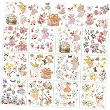 12 Sheets Rub on Transfers for Crafts and Furniture Rub on Flower Fairy