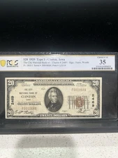 SASA 1929 Clinton Iowa $20 Pcgs Vf35