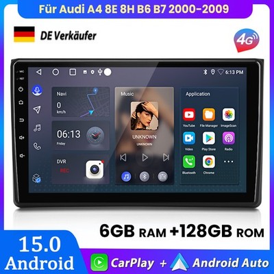 6+128GB Carplay Autoradio Android15.0 GPS Navi Für Audi A4 8E 8H B6 B7 2000-2009