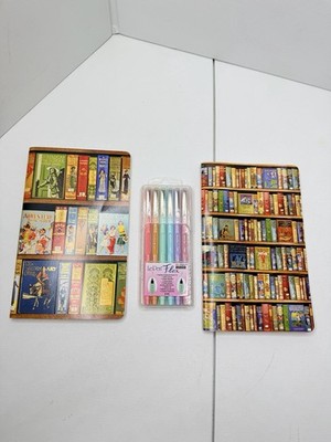 LePen Flex Brush Pens 6pc + Flame Tree Notebooks Book Print Bundle Set