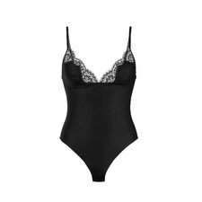 Victoria's Secret Dream Angels Satin Lace-Trim Bodysuit/Teddy M Black NEW