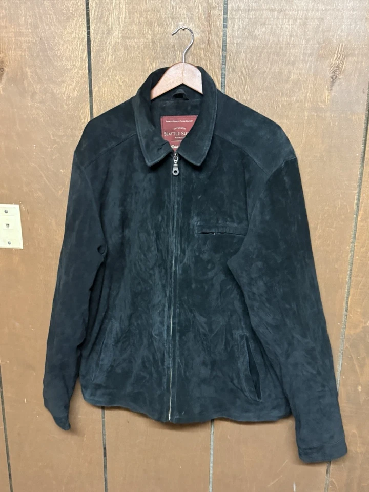 Eddie Bauer Seattle Suede Bomber Jacket Adult Size XL Tall Black Mens - Image 2 of 4