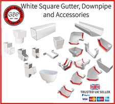 Square White Gutter 114mm Guttering & 65mm Downpipe Fittings Rainwater