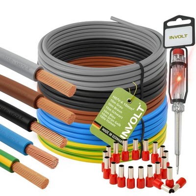 H07V-K 10 mm² Verdrahtungsleitung 5er Set, 1m, 2m, 3m, 5m & 10m, Einzelader