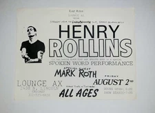 Henry Rollins Live Spoken Word Flyer 1991 Lounge Ax Chicago Punk Black Flag