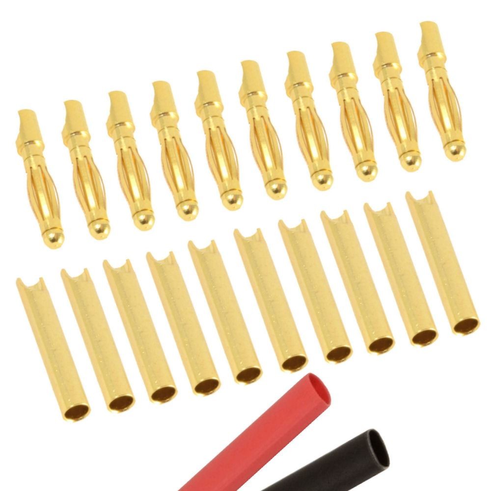 10 x PAIRS RC 2mm Gold Bullet Connector + Heat Shrink Lipo Battery ESC Motor
