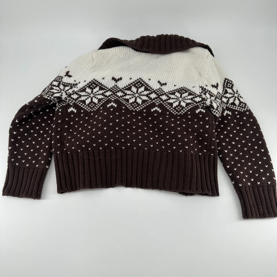 Cardigã feminino Decreto marrom branco ilha justa malha suéter xale aconchegante tamanho M - Imagem 2 de 4