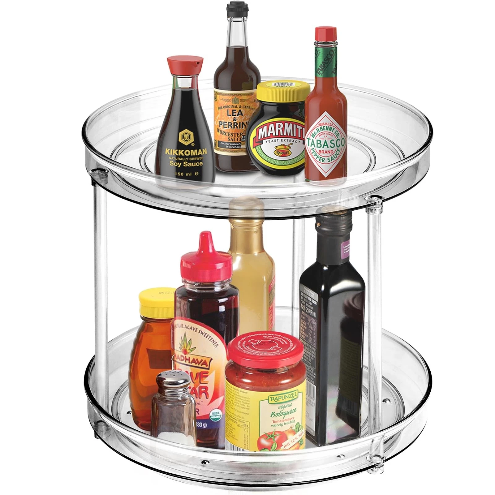 2 Tier Lazy Susan Turntable Spinning Seasoning Organizer for Cabinet Countertop