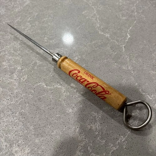Vintage Coca Cola Wooden Handle Ice Pick & Bottle Opener Combo