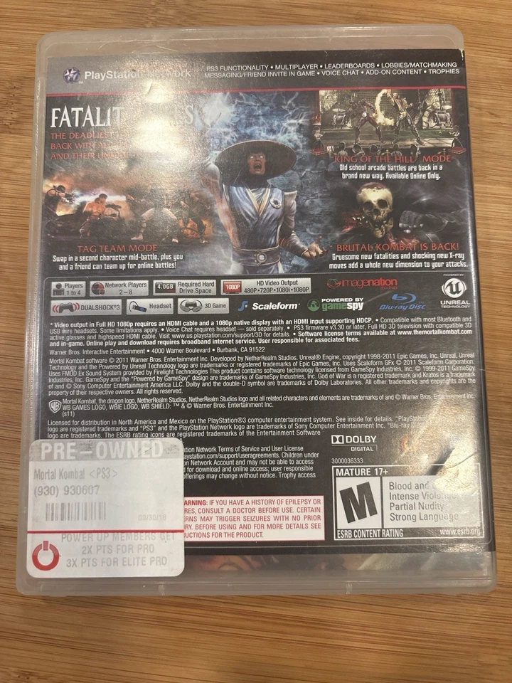 Mortal Kombat (PS3, 2011) Complete w/ Manual – Tested, Light - Image 2 of 4