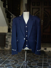 Men's Navy Wool Argyle Kilt Jacket: Scottish Highland Dress