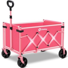 Pink Foldable Wagon Cart Wheels 220LBS Capacity Heavy Duty Utility Portable