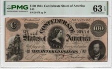 T-65 PF-2 1864 $100 Confederate Paper Money - PMG Choice Uncirculated 63 EPQ!