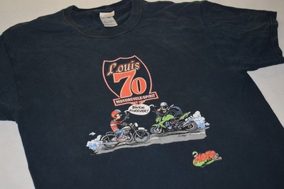 Moto Mania T-Shirt Character Vintage VTG Comic Louis 70 Bike Forever Blau Blue L