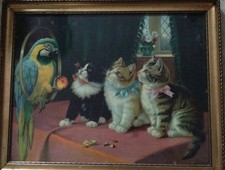 Cats And Parrot H. Blain Print Condition OK 