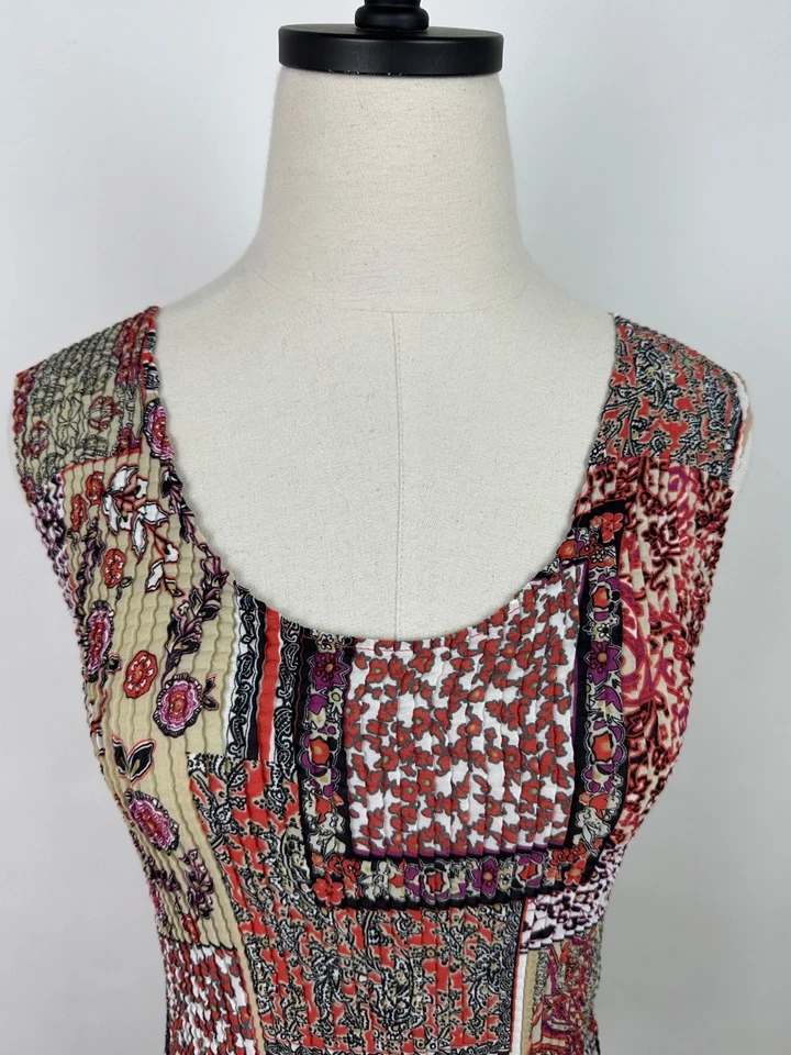 Camiseta sin mangas vintage años 90 micro plisada para mujer mediana estampado cachemir retazos bohemia Foto 2 de 4