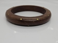 Handmade Vintage Wood Bangle Bracelet Brown Studded Design