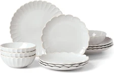 French Perle Scallop 12-Piece Dinnerware Set, 17.70 LB, White