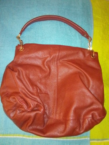Cuore & Pelle Large Hobo Red Orange 100% Genuine Leather Shoulder Purse Handbag