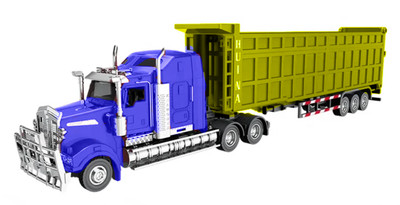HuiNa 1/50 Diecast Blue American Truck with Yellow Dump Trailer